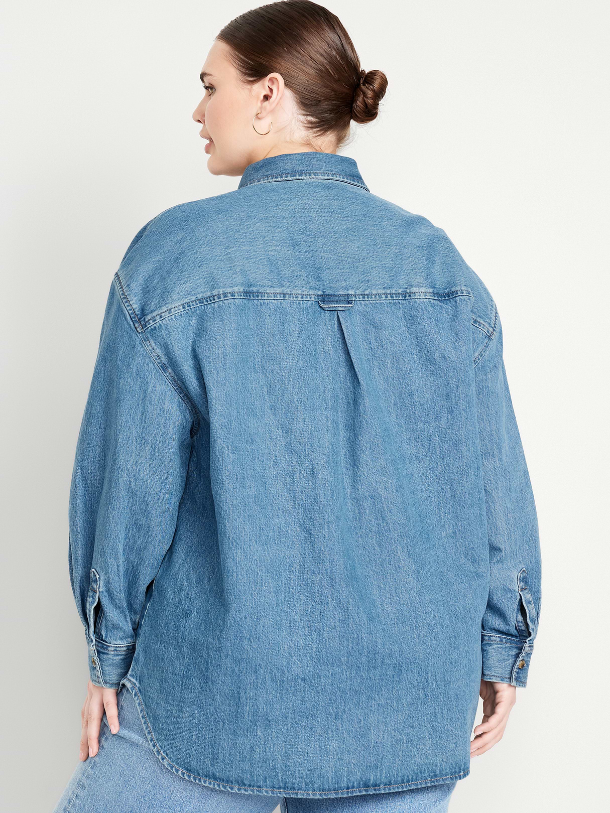 Oversized Boyfriend Button-Down Jean Shirt - Light Wash