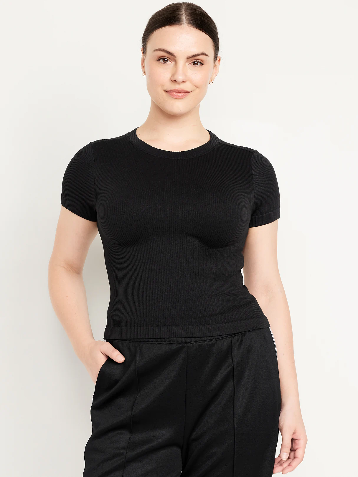 Exhale Seamless Fitted Rib T-Shirt - Black Jack