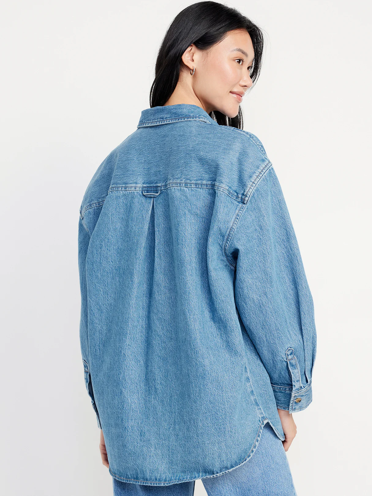 Oversized Boyfriend Button-Down Jean Shirt - Light Wash