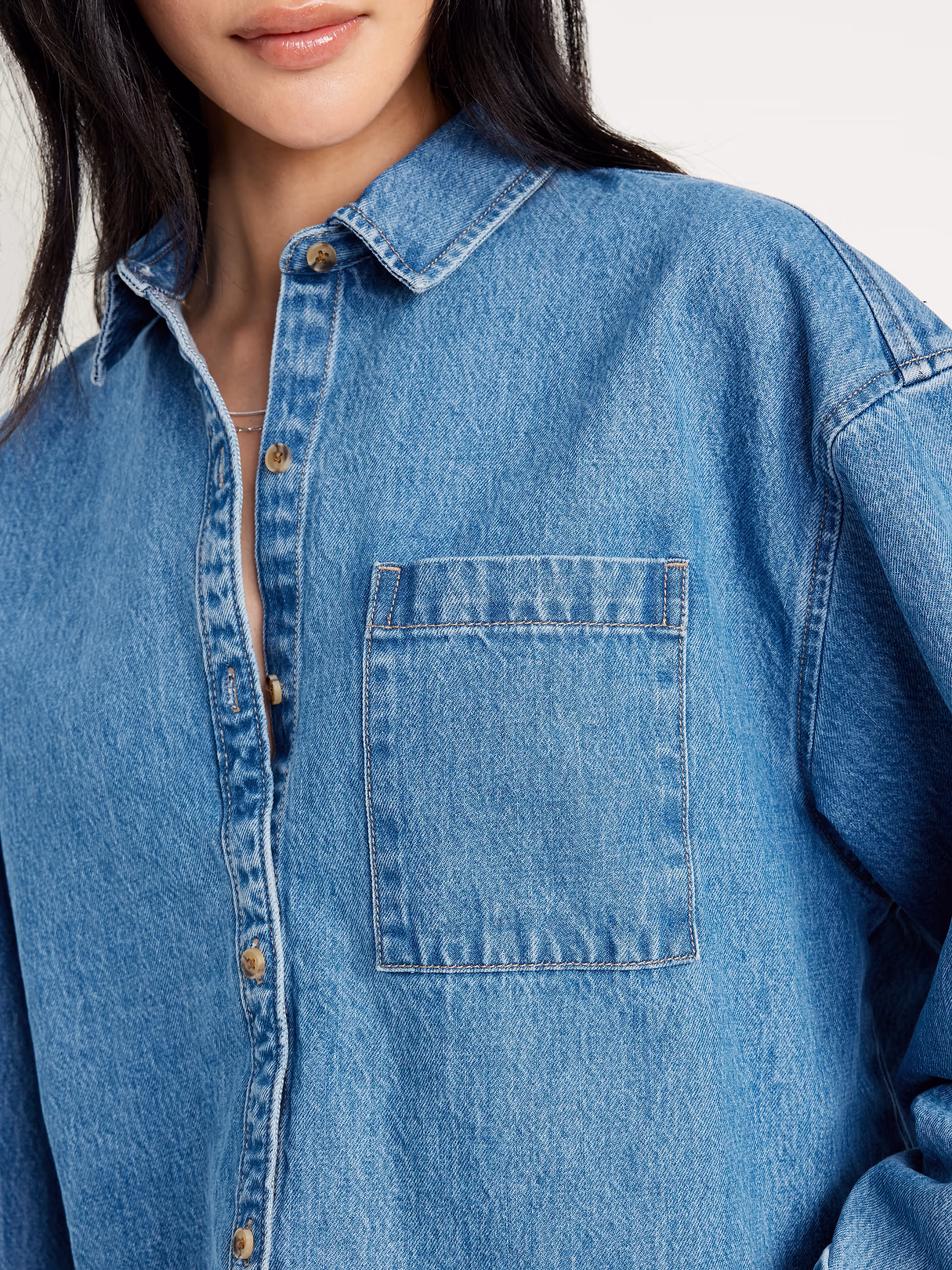 Oversized Boyfriend Button-Down Jean Shirt - Light Wash