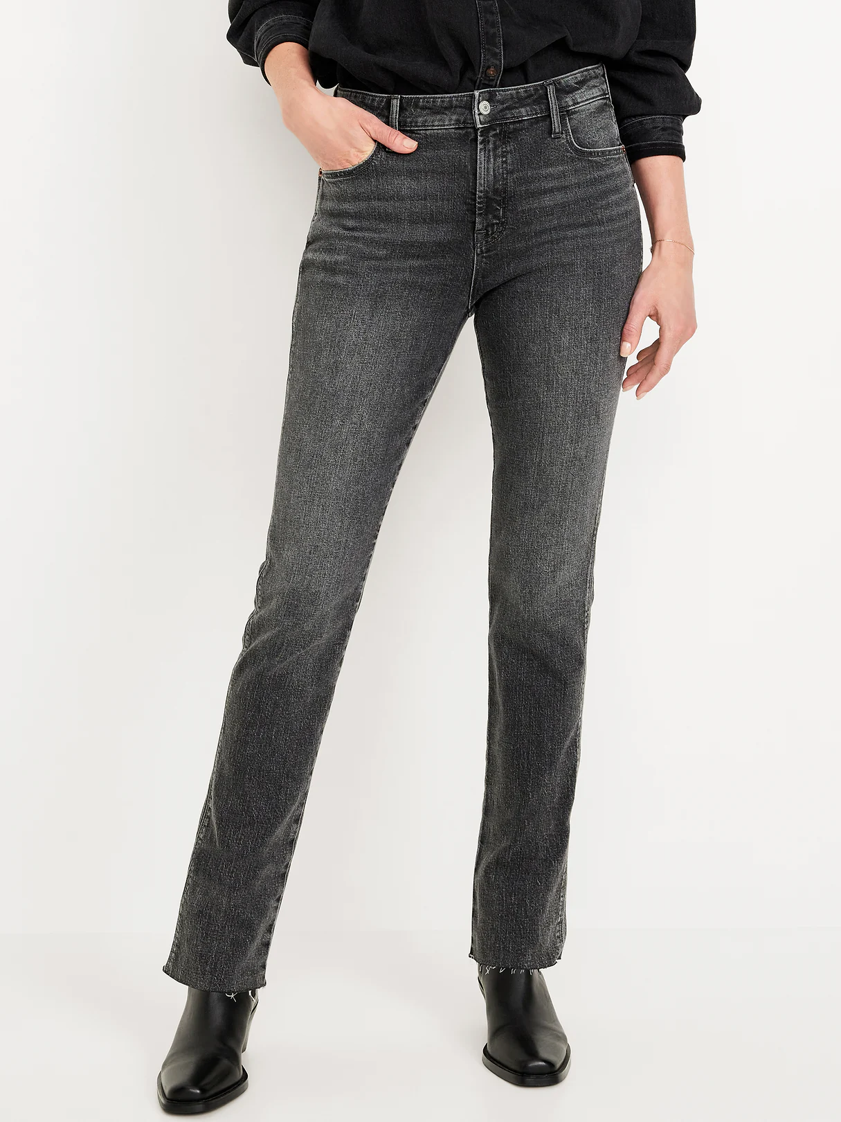 High-Waisted Vintage Slim Jeans - Faded Black Wash