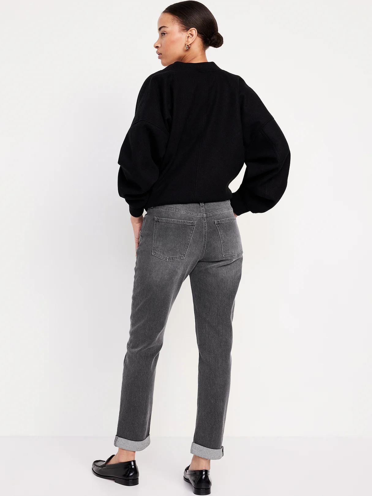Mid-Rise Wow Boyfriend Straight Jeans - Faded Black