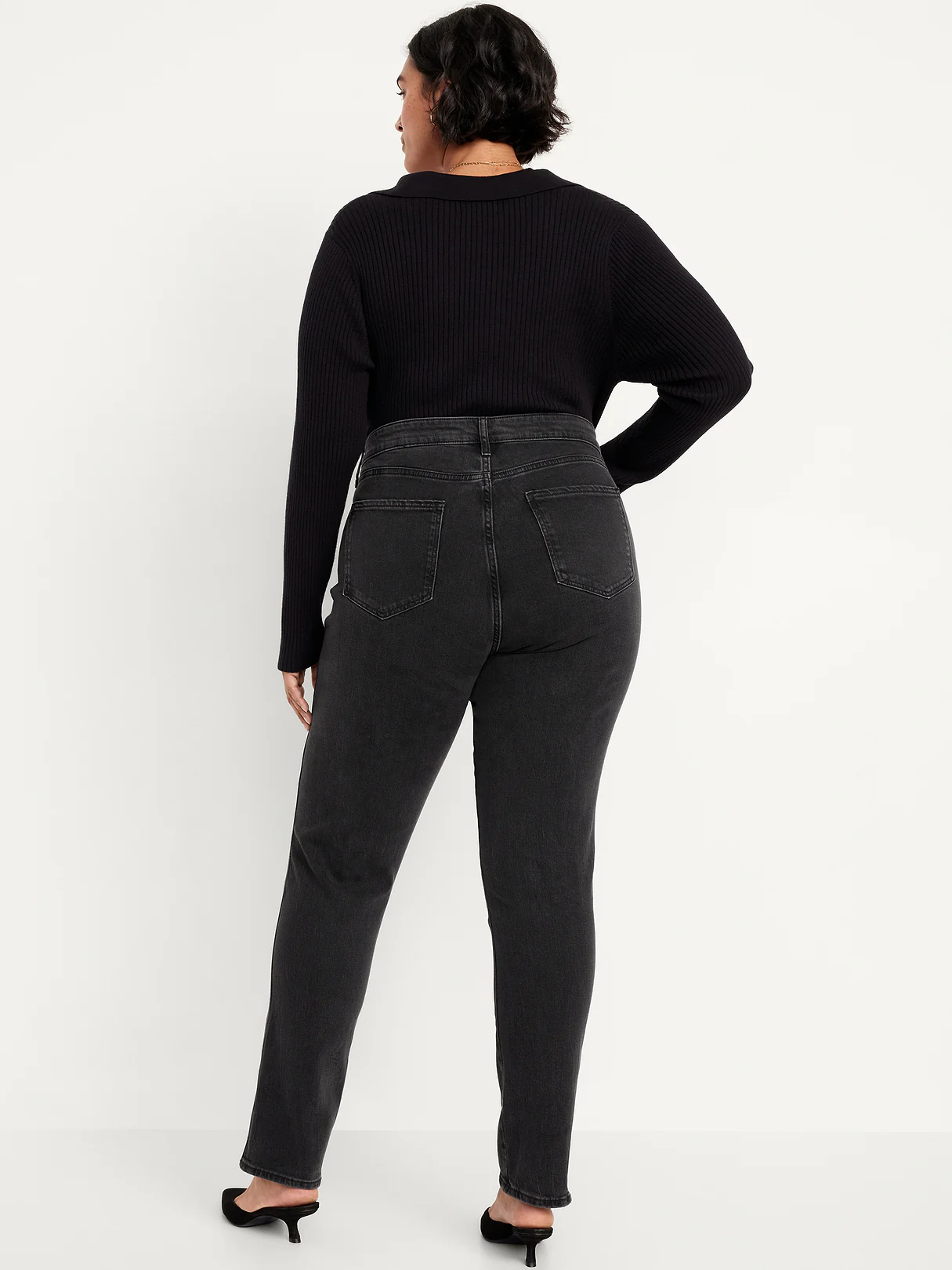 High-Waisted Vintage Slim Jeans - Washed Black