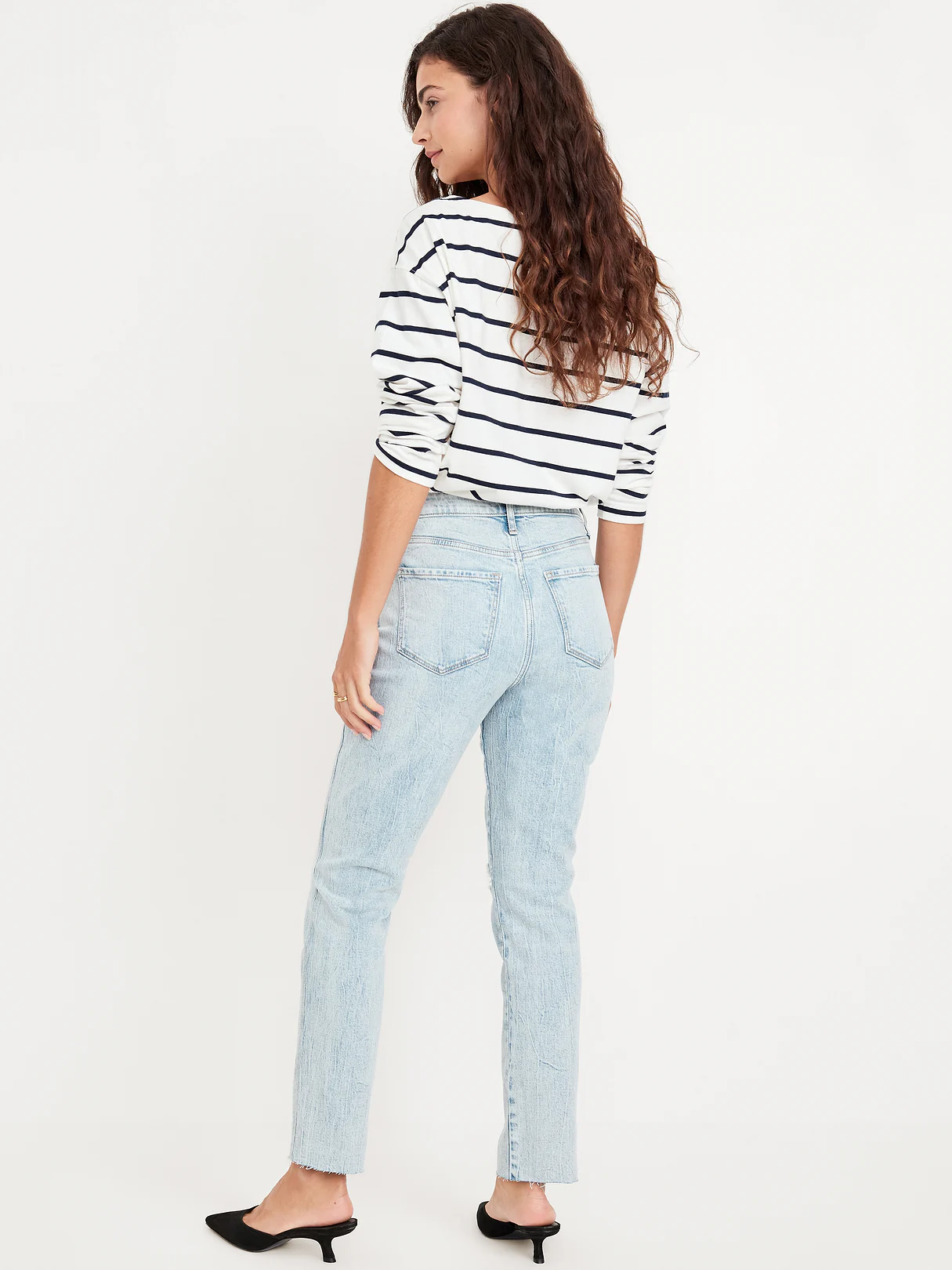 High-Waisted Vintage Slim Jeans - Ripped Light Wash