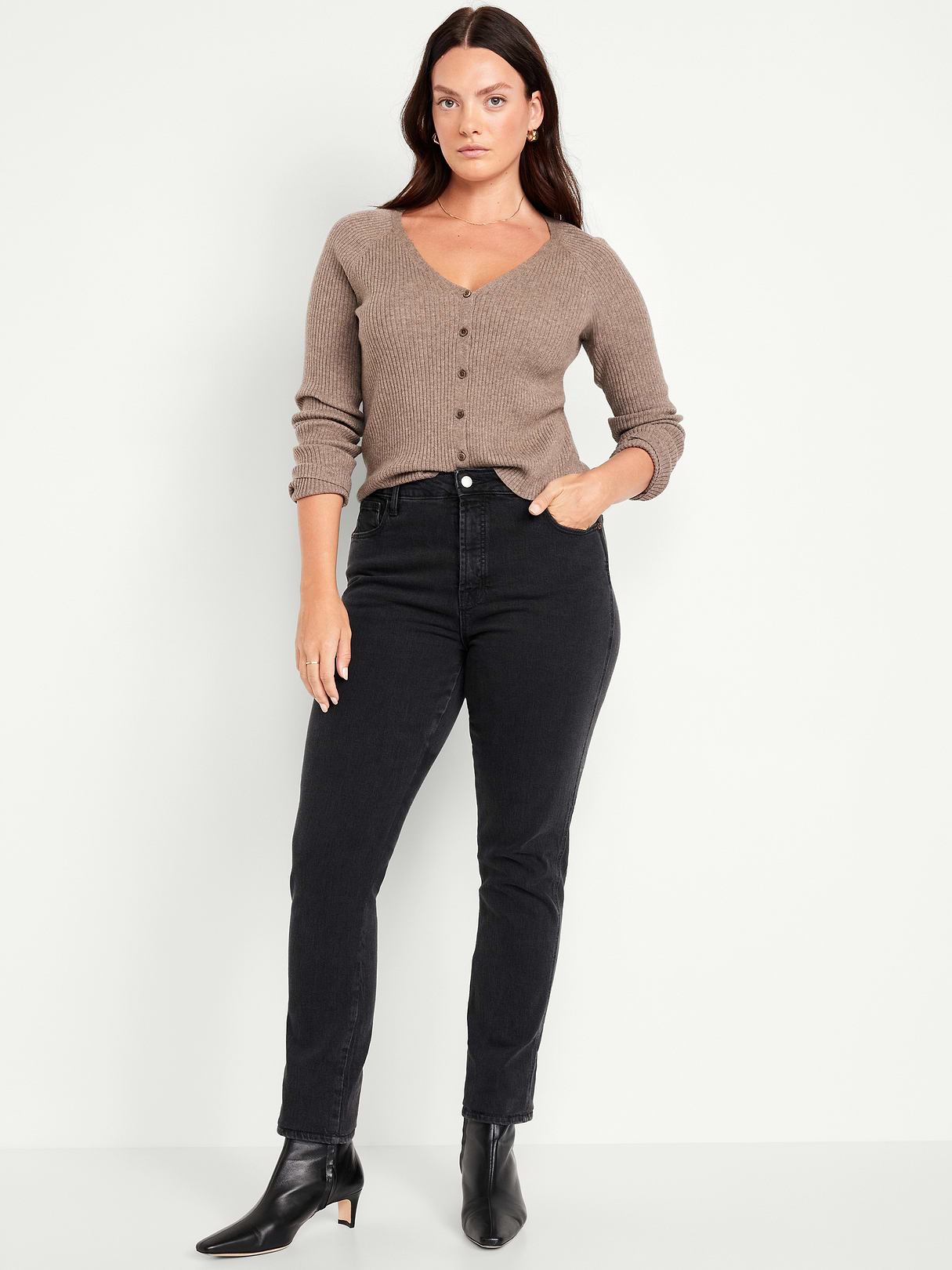 High-Waisted Vintage Slim Jeans - Washed Black