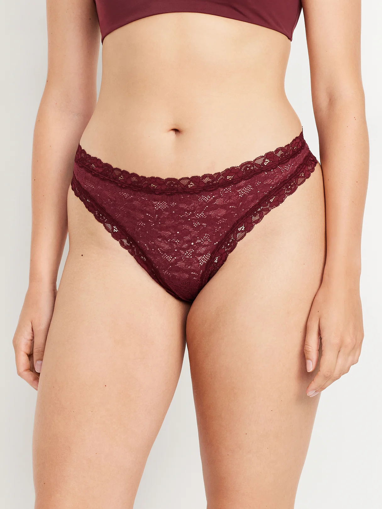 Lace Thong Underwear - Burgundy
