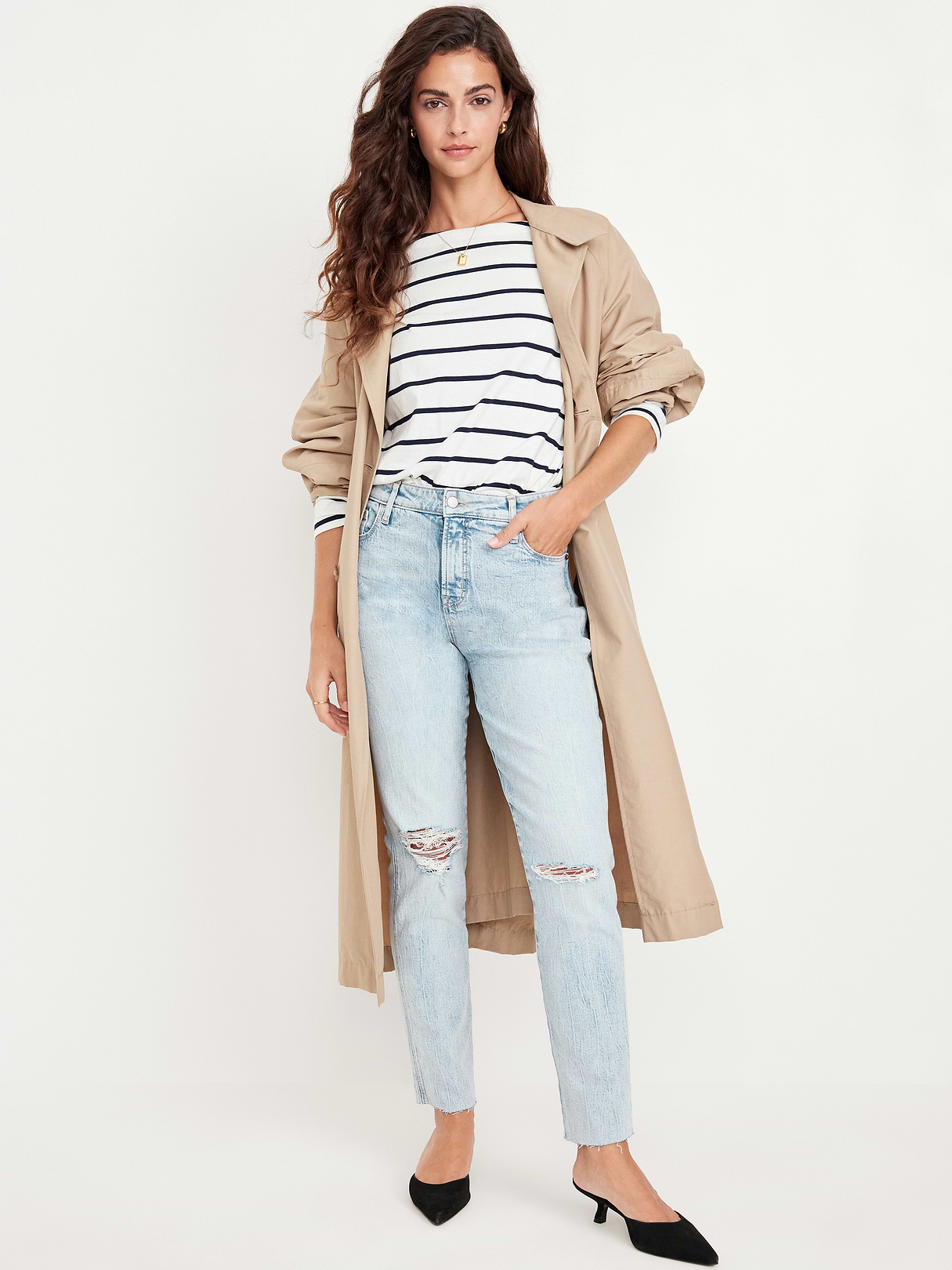 High-Waisted Vintage Slim Jeans - Ripped Light Wash