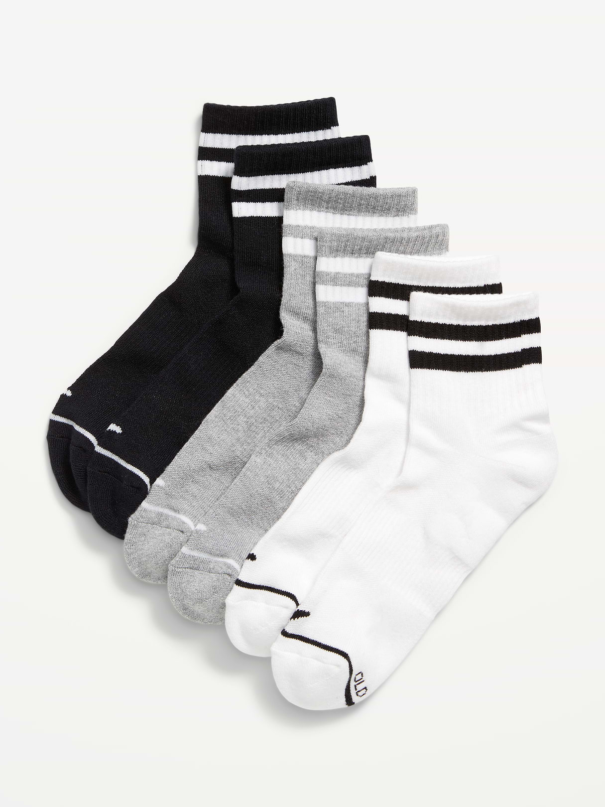 3-Pack Athletic Quarter Crew Socks for Women - Black/White Stripe
