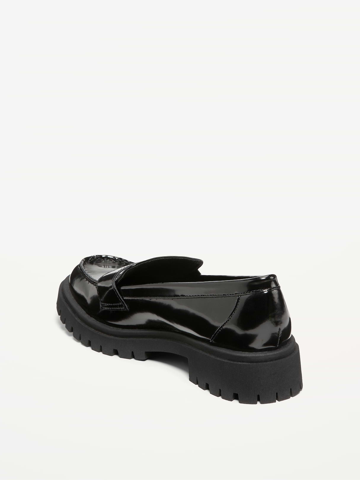 Faux-Leather Chunky Heel Loafers - BlackJack