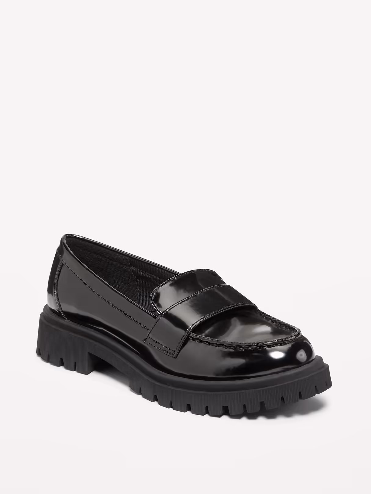 Faux-Leather Chunky Heel Loafers - BlackJack