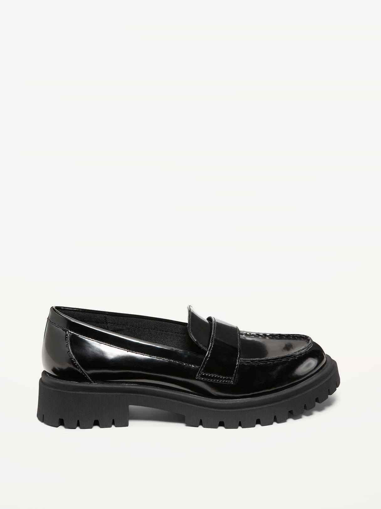 Faux-Leather Chunky Heel Loafers - BlackJack