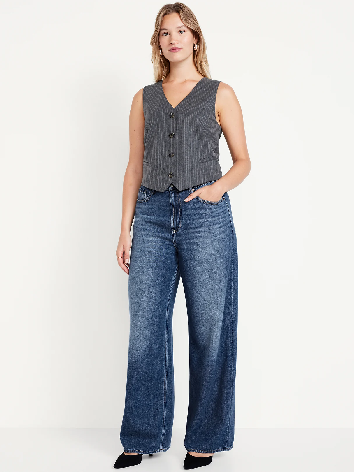 High-Waisted Baggy Wide-Leg Jeans - Medium Wash