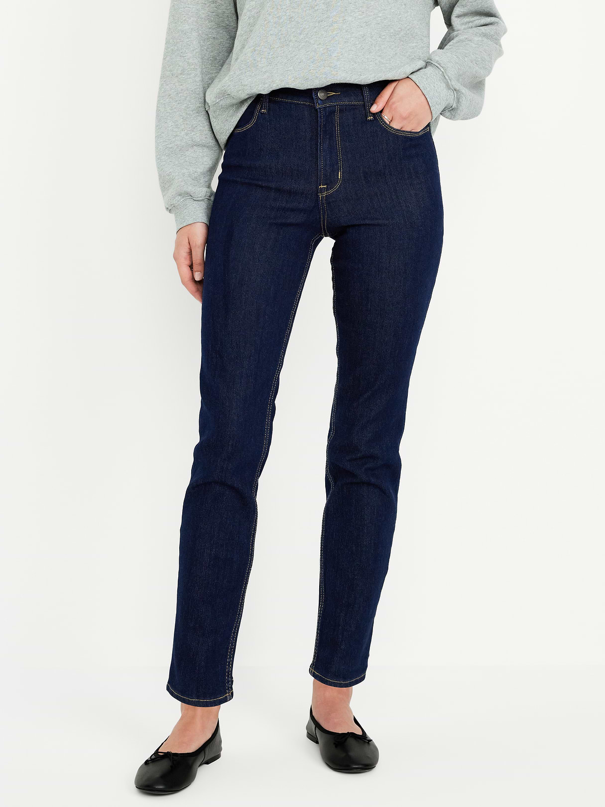 High-Waisted Wow Straight Ankle Jeans - Dark Wash