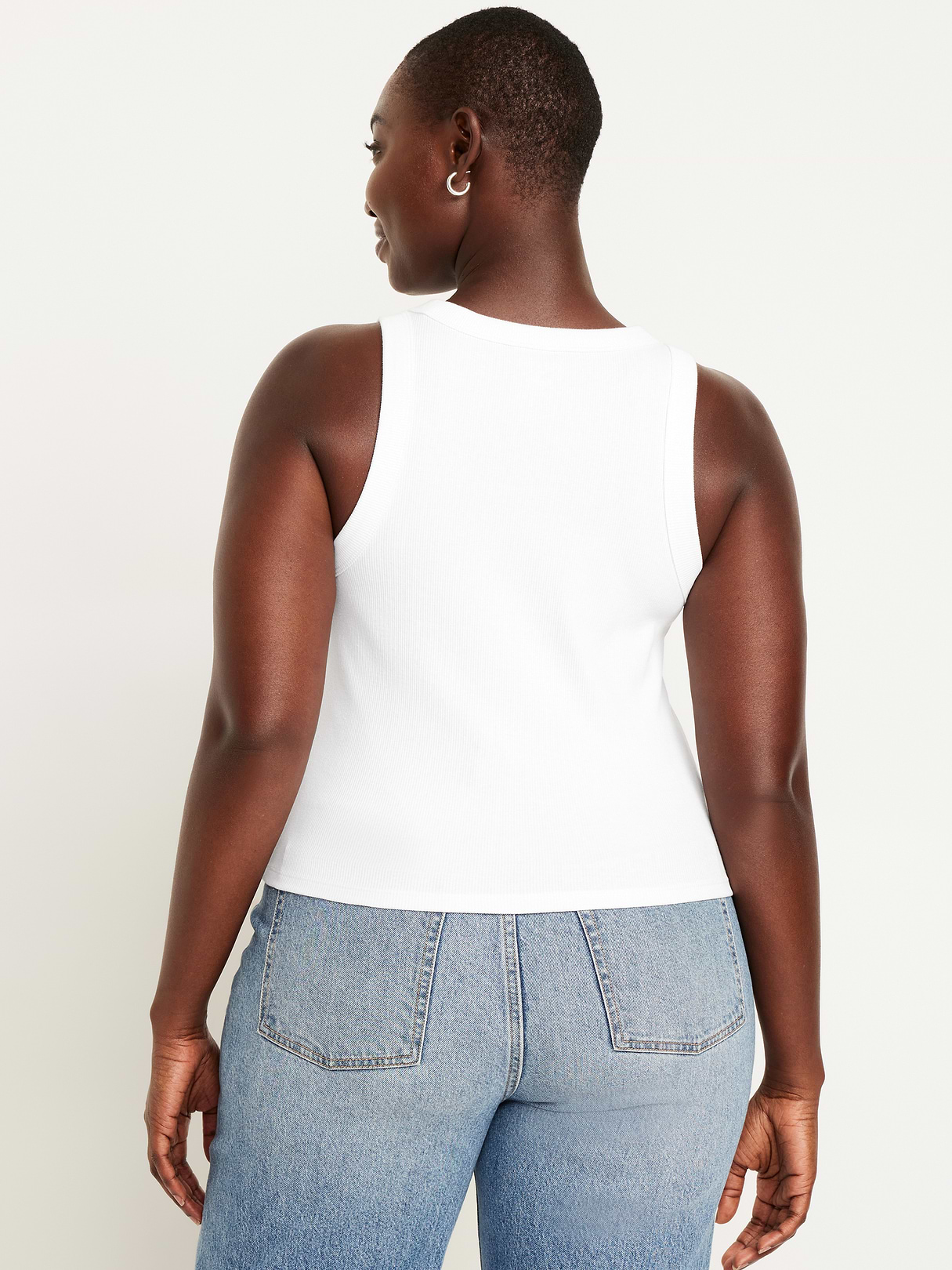 Crop Ribbed Tank Top - White Lilies