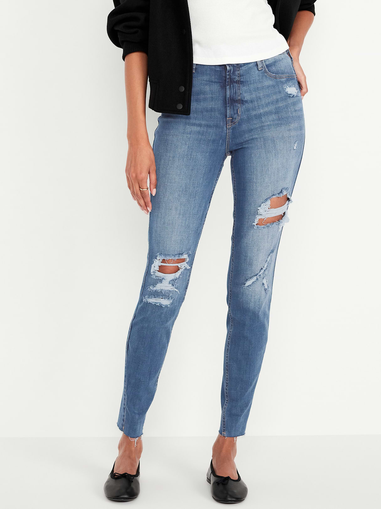 Extra High-Waisted Rockstar 360° Stretch Super-Skinny Jeans - Ripped Medium Wash