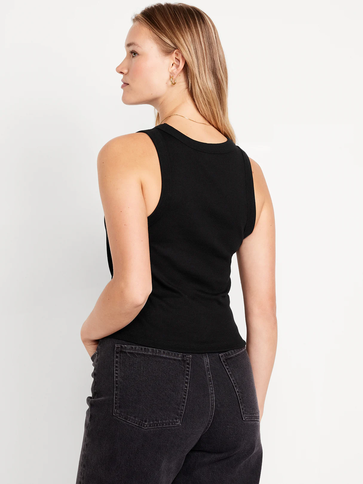 Crop Ribbed Tank Top - Black Jack