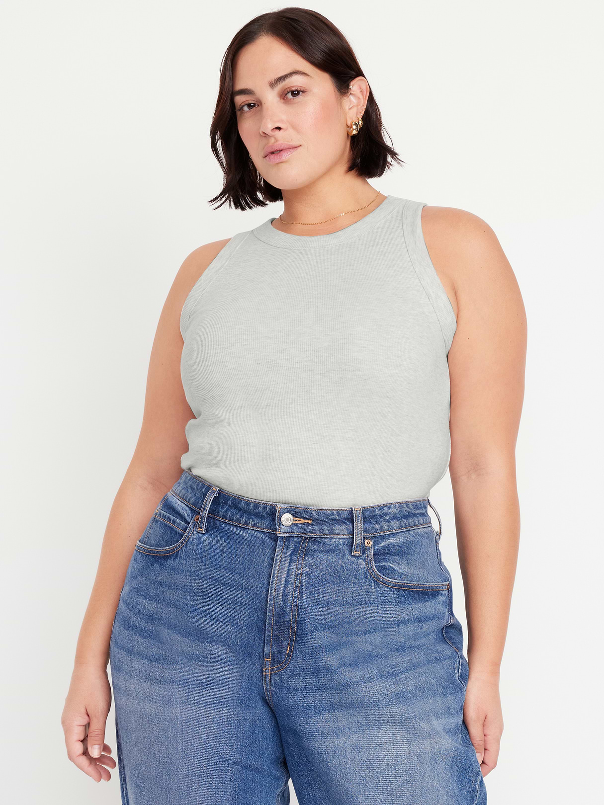 Crop Ribbed Tank Top - Light Gray Heather