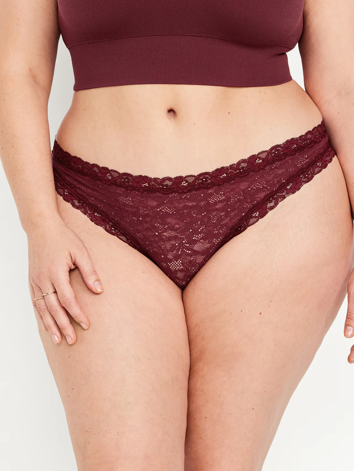 Lace Thong Underwear - Burgundy