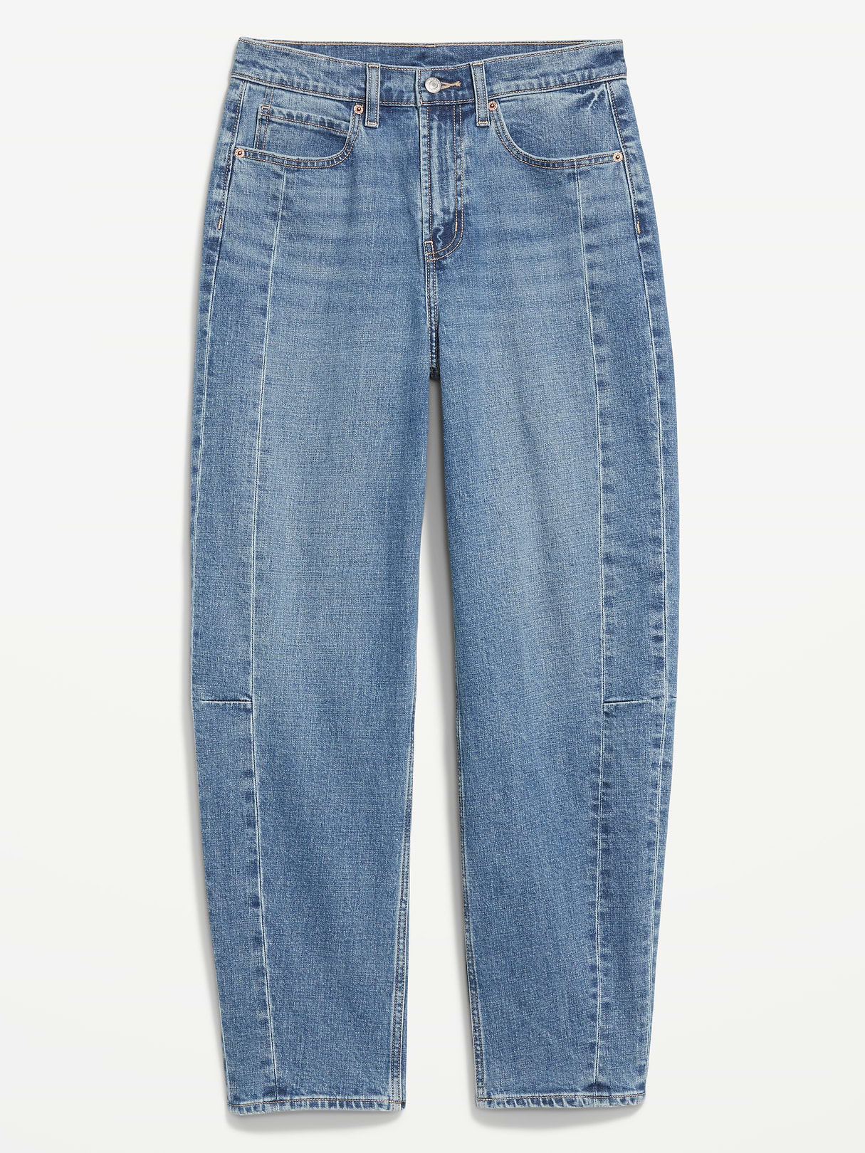 High-Waisted Baggy Barrel Ankle Jeans - Medium Wash (672531002)