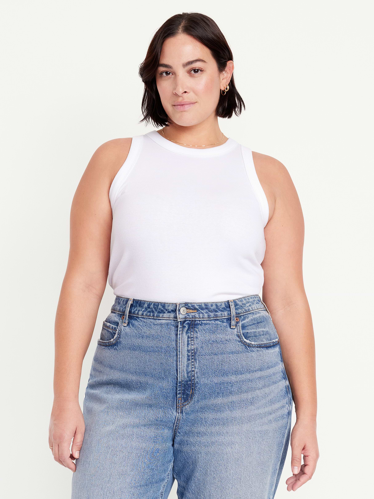 Crop Ribbed Tank Top - White Lilies
