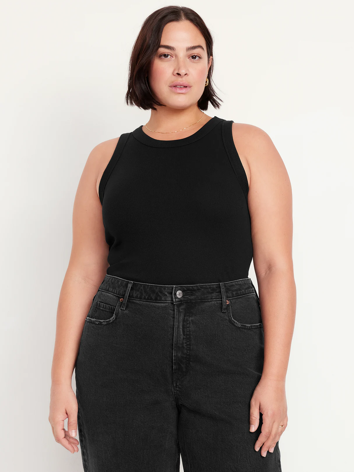 Crop Ribbed Tank Top - Black Jack