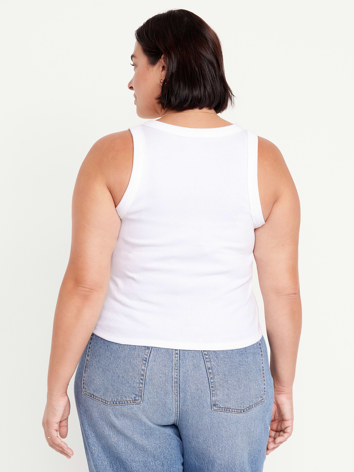 Crop Ribbed Tank Top - White Lilies