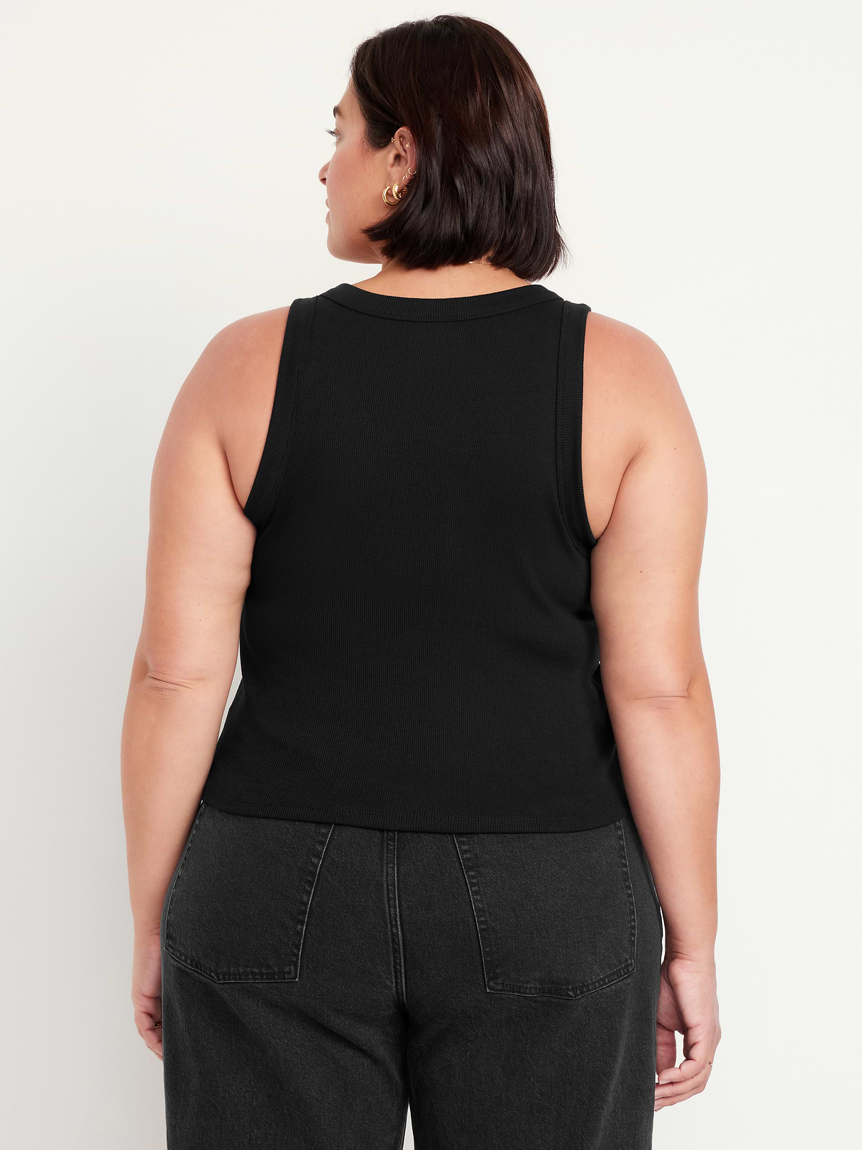 Crop Ribbed Tank Top - Black Jack