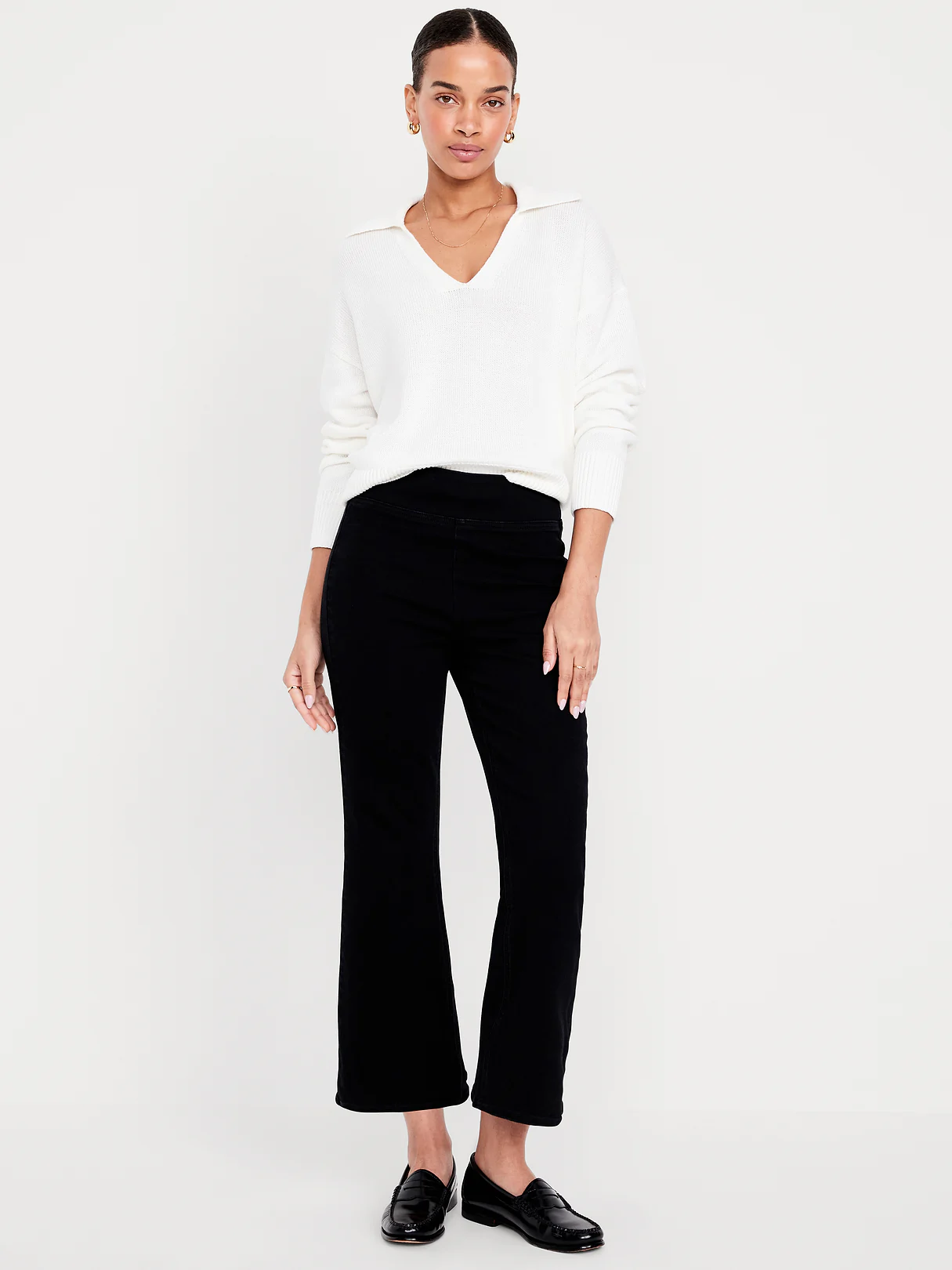 High-Waisted Weekender Pull-On Crop Flare Jeans - Black