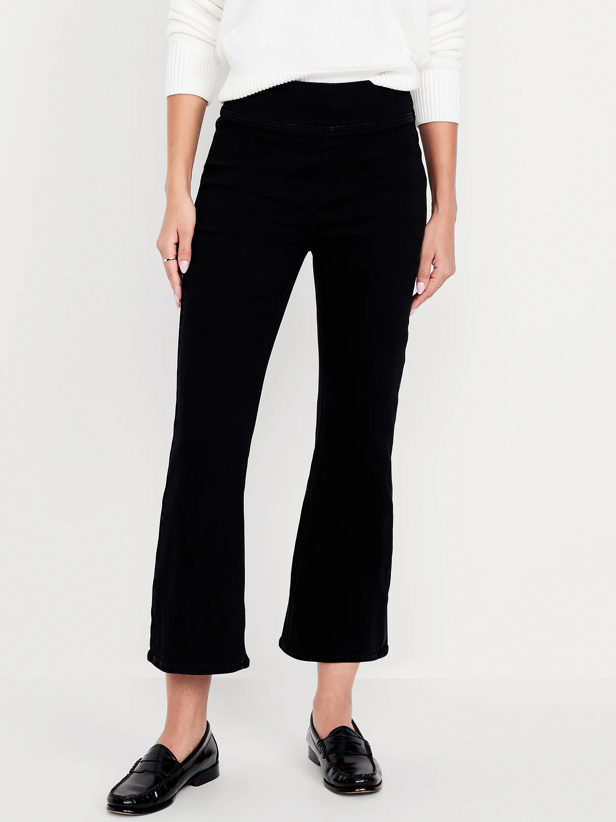 High-Waisted Weekender Pull-On Crop Flare Jeans - Black