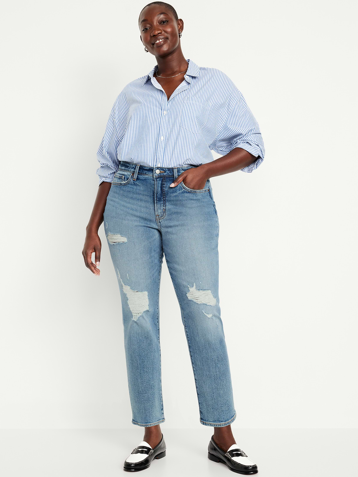 Curvy High-Waisted OG Straight Ankle Jeans - Ripped Medium