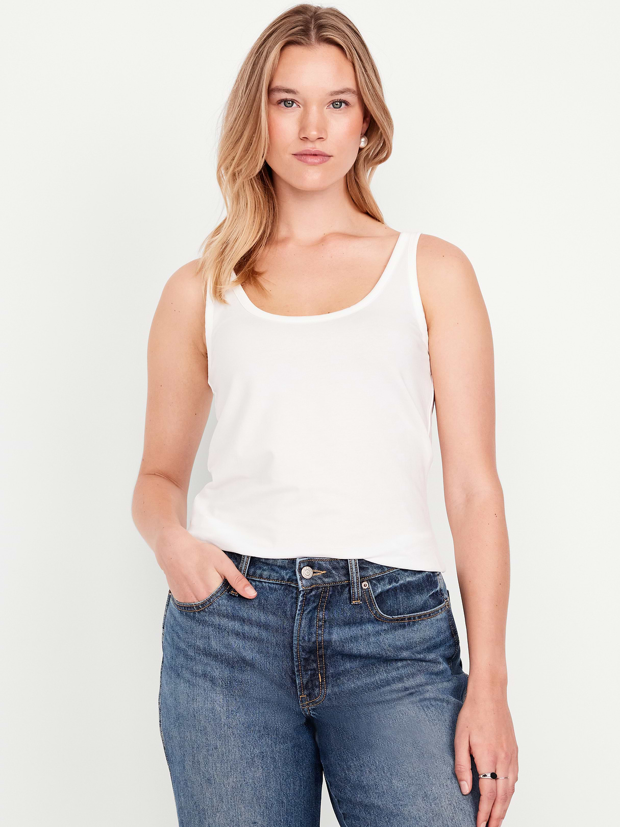 First-Layer Scoop-Neck Tank Top - Calla Lily White