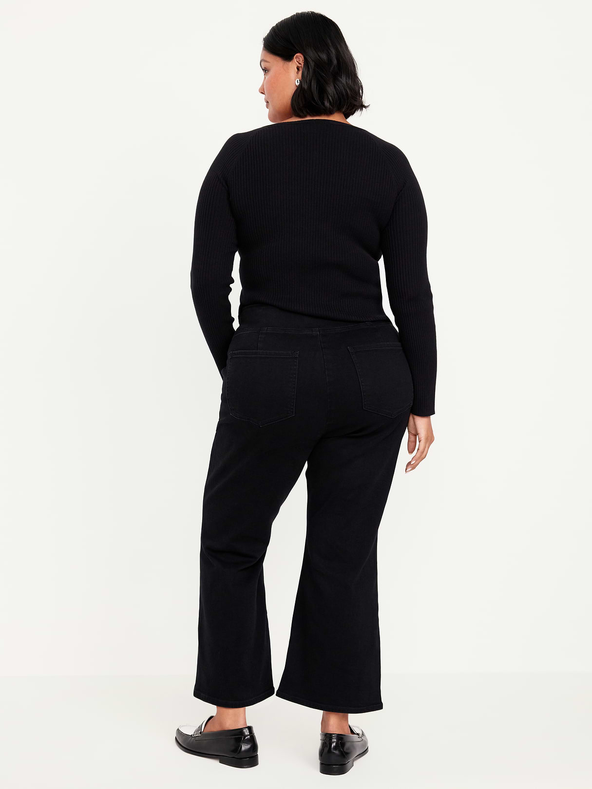 High-Waisted Weekender Pull-On Crop Flare Jeans - Black