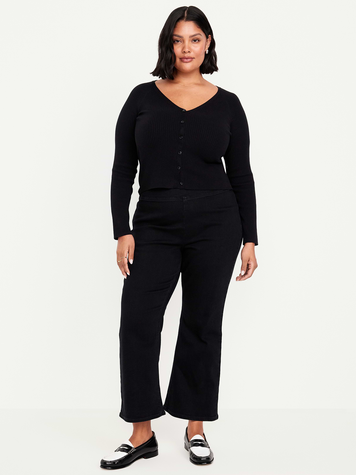 High-Waisted Weekender Pull-On Crop Flare Jeans - Black