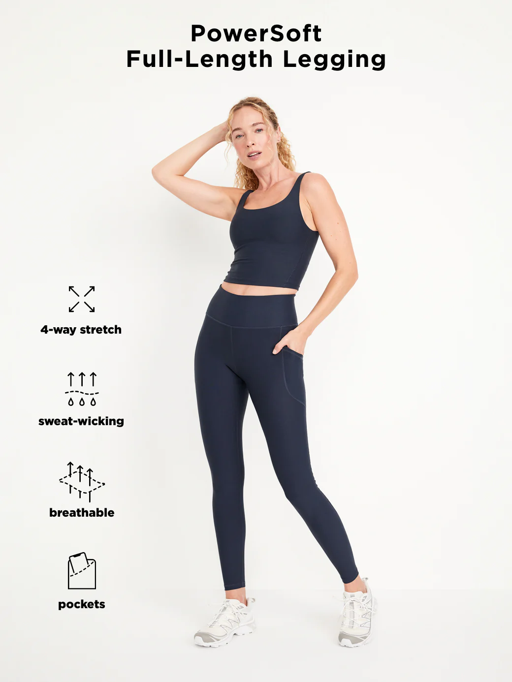 High-Waisted PowerSoft Full-Length Pocket Leggings - Black Jack (751138012)