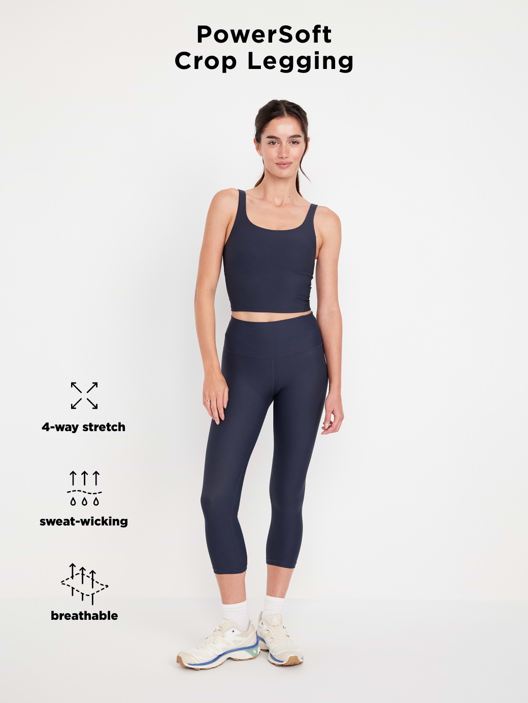 High-Waisted PowerSoft Crop Leggings - Black Jack