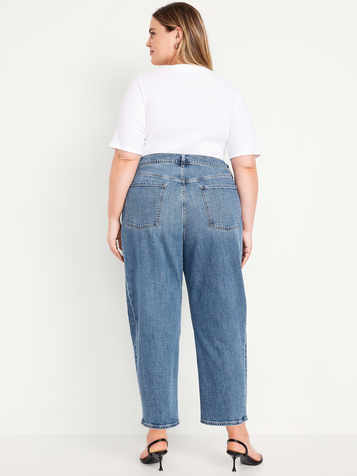 High-Waisted Baggy Barrel Ankle Jeans - Medium Wash (672531002)