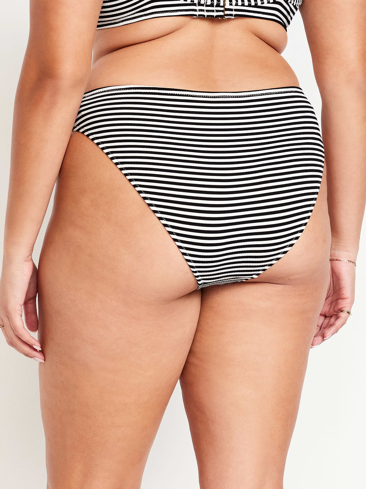 Mid-Rise Bikini Swim Bottoms - Black White Stripe