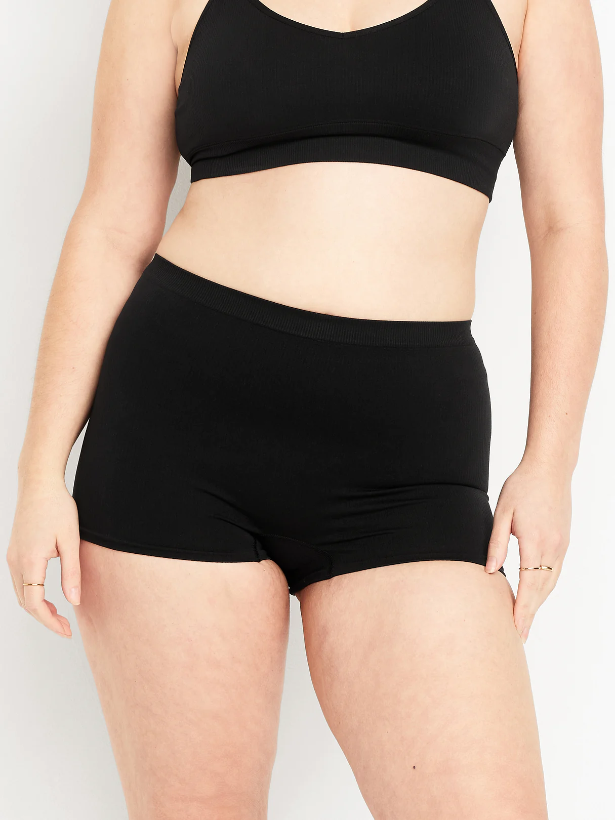 Mid-Rise Seamless Ribbed Boyshort Underwear - Black Jack