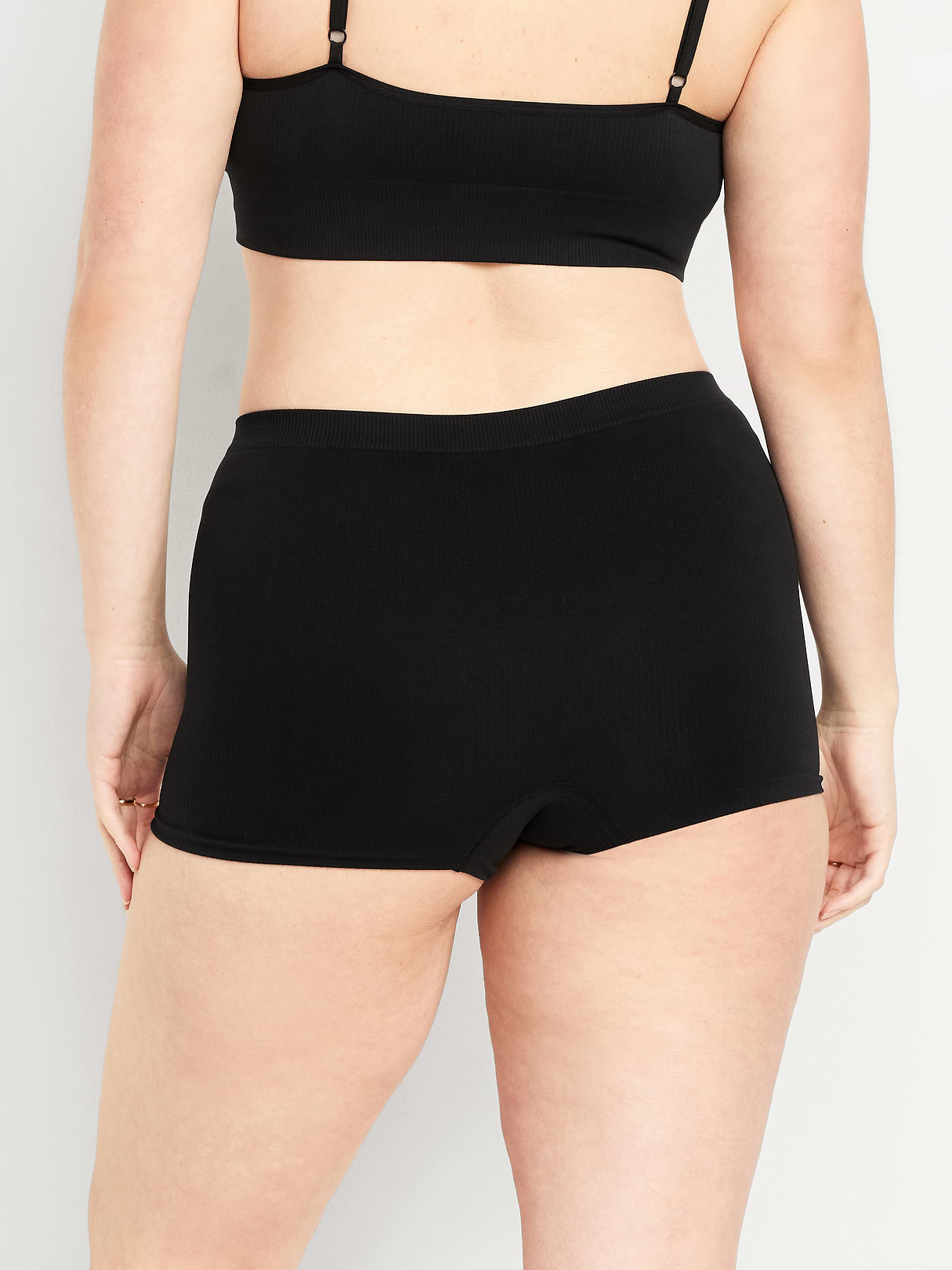 Mid-Rise Seamless Ribbed Boyshort Underwear - Black Jack