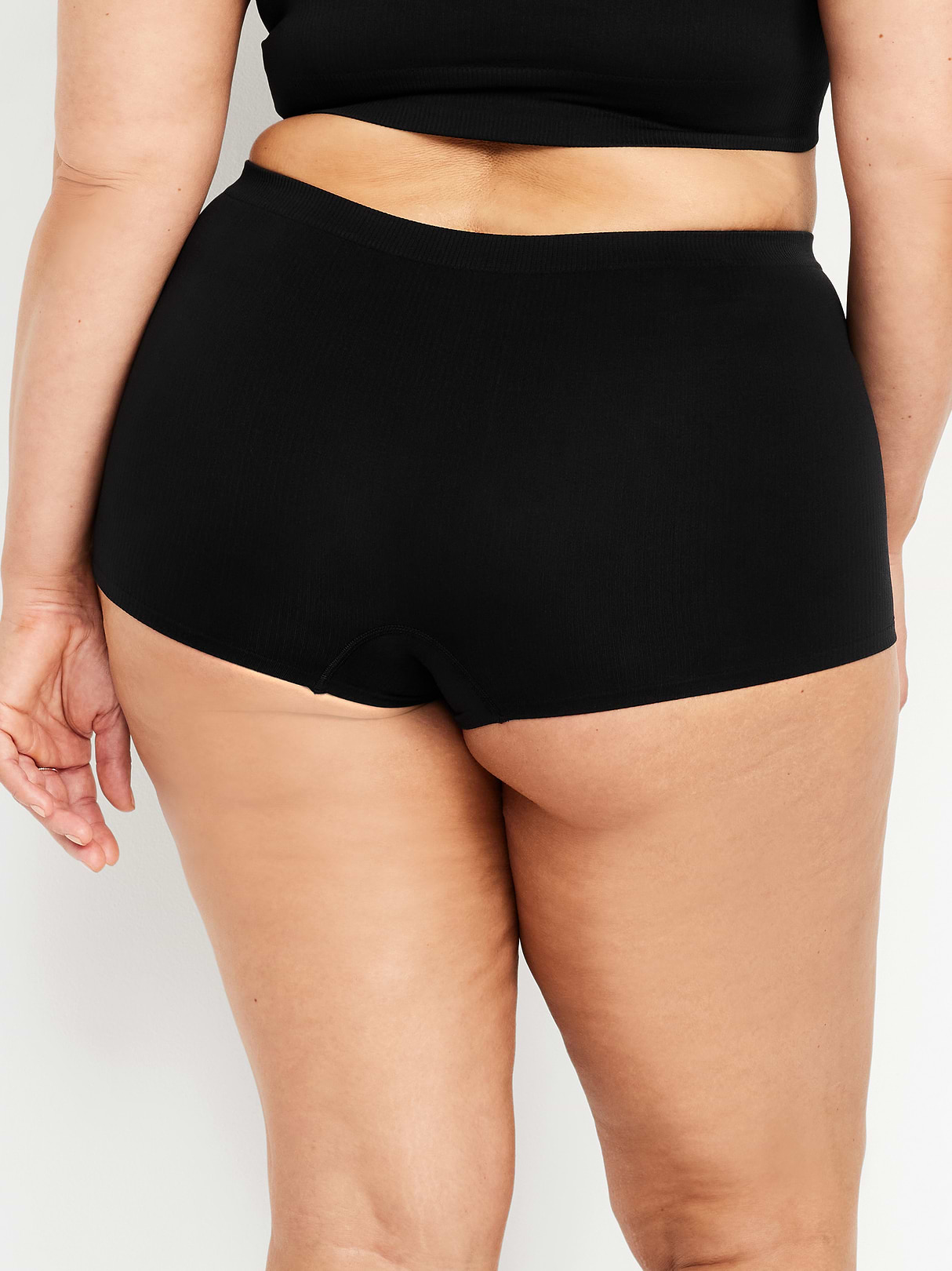 Mid-Rise Seamless Ribbed Boyshort Underwear - Black Jack