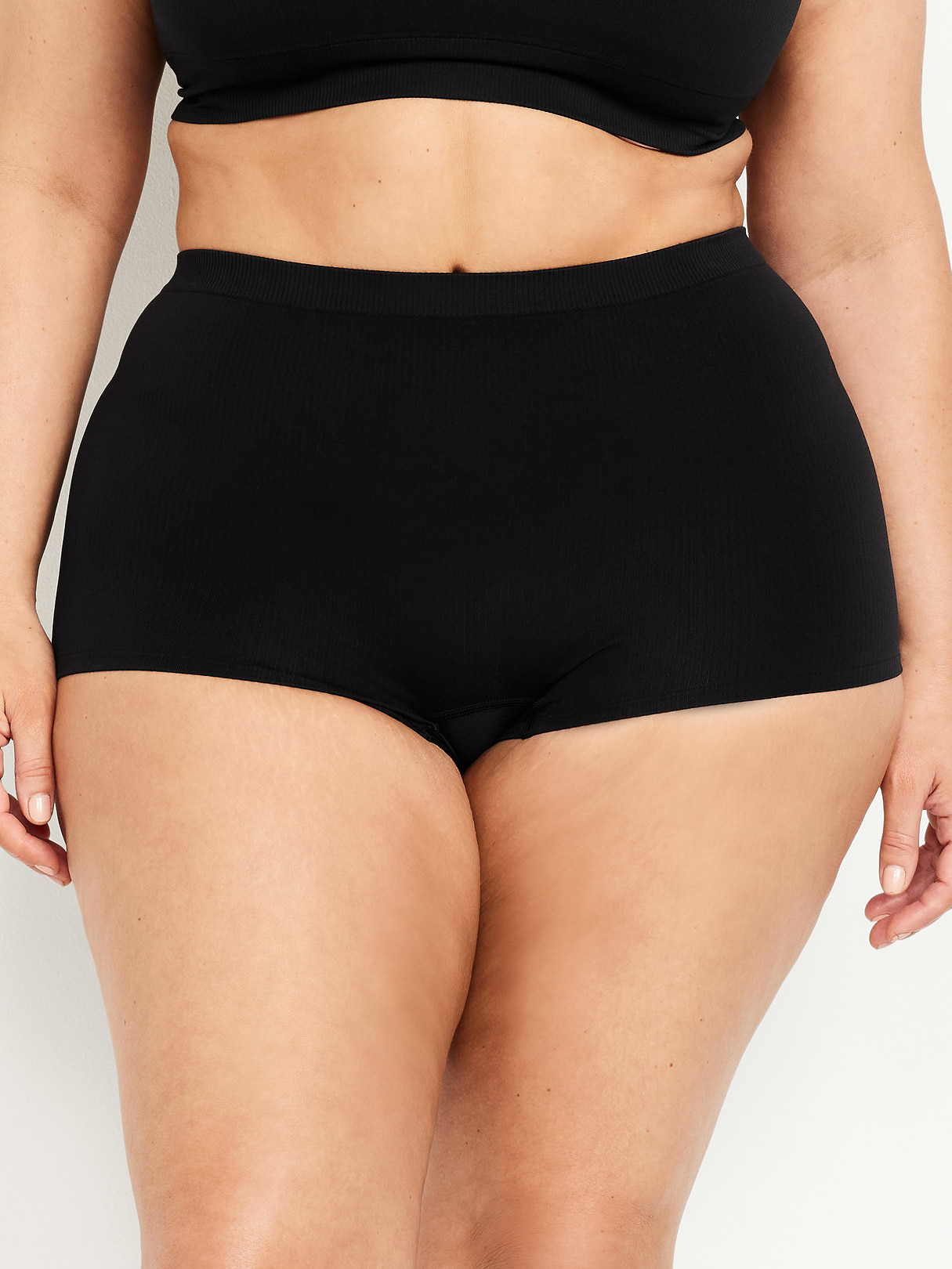 Mid-Rise Seamless Ribbed Boyshort Underwear - Black Jack
