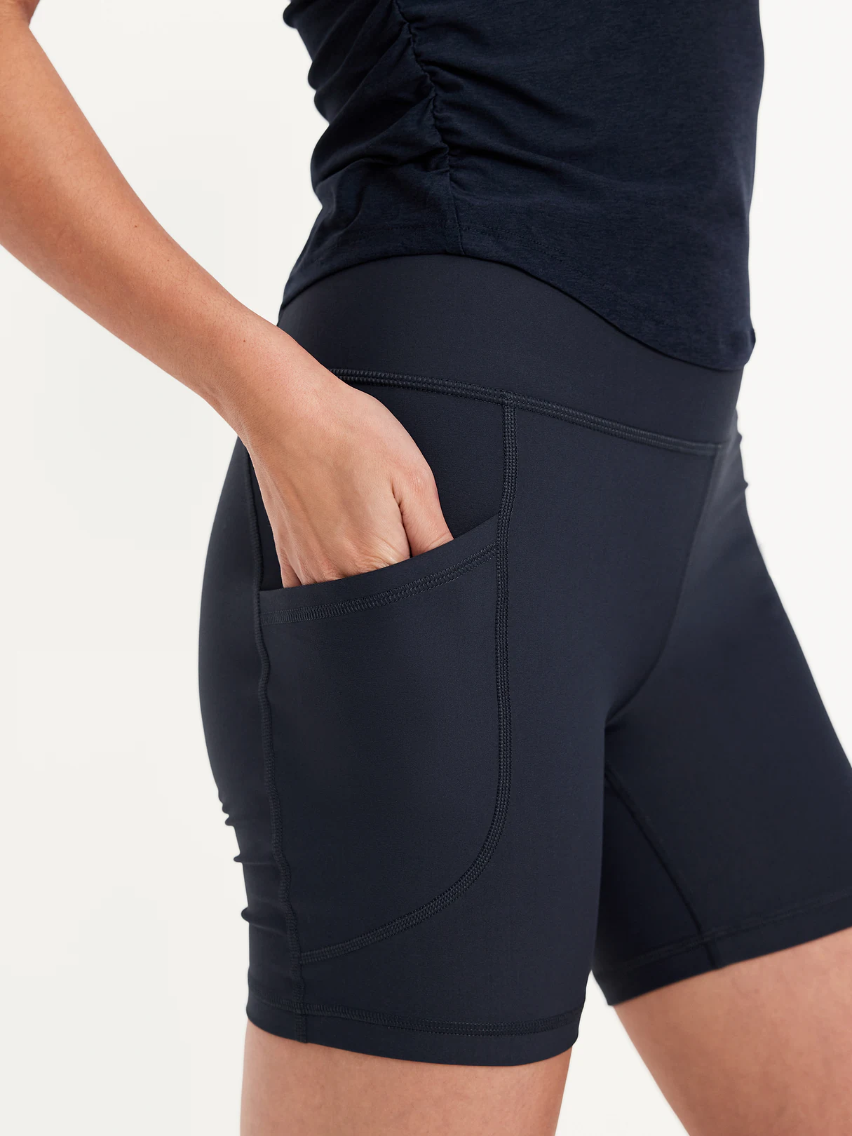 High-Waisted PowerSoft Pocket Biker Shorts -- 6-inch inseam - Dusk Navy