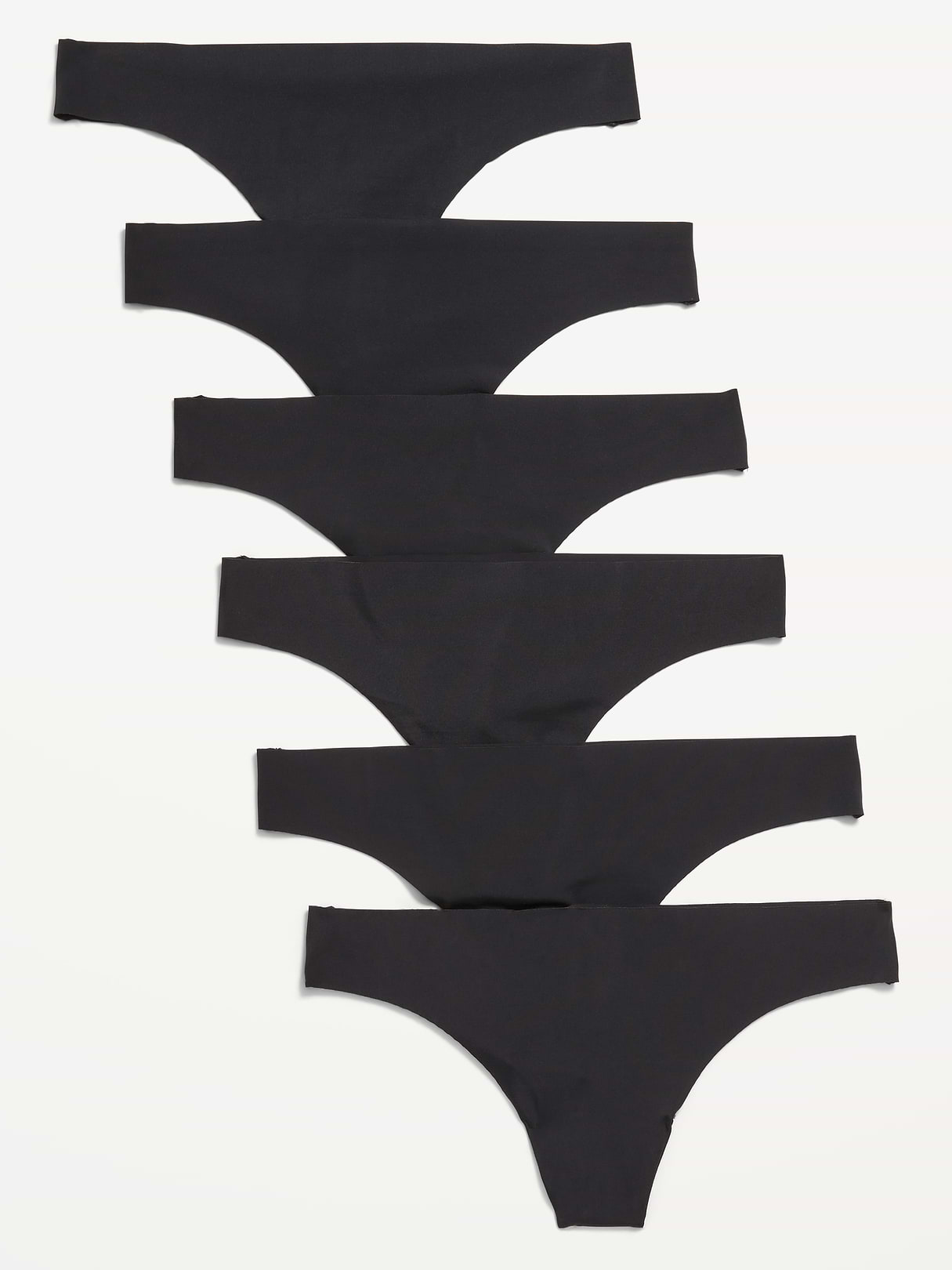 Low-Rise No-Show Thong Underwear 6-Pack - Black