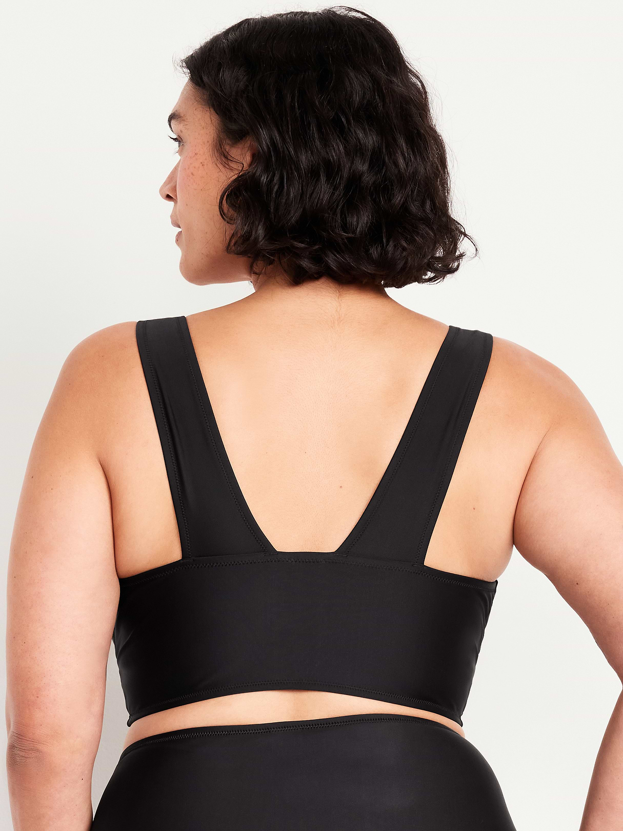 V-Neck Longline Bikini Swim Top - Light Black Heather