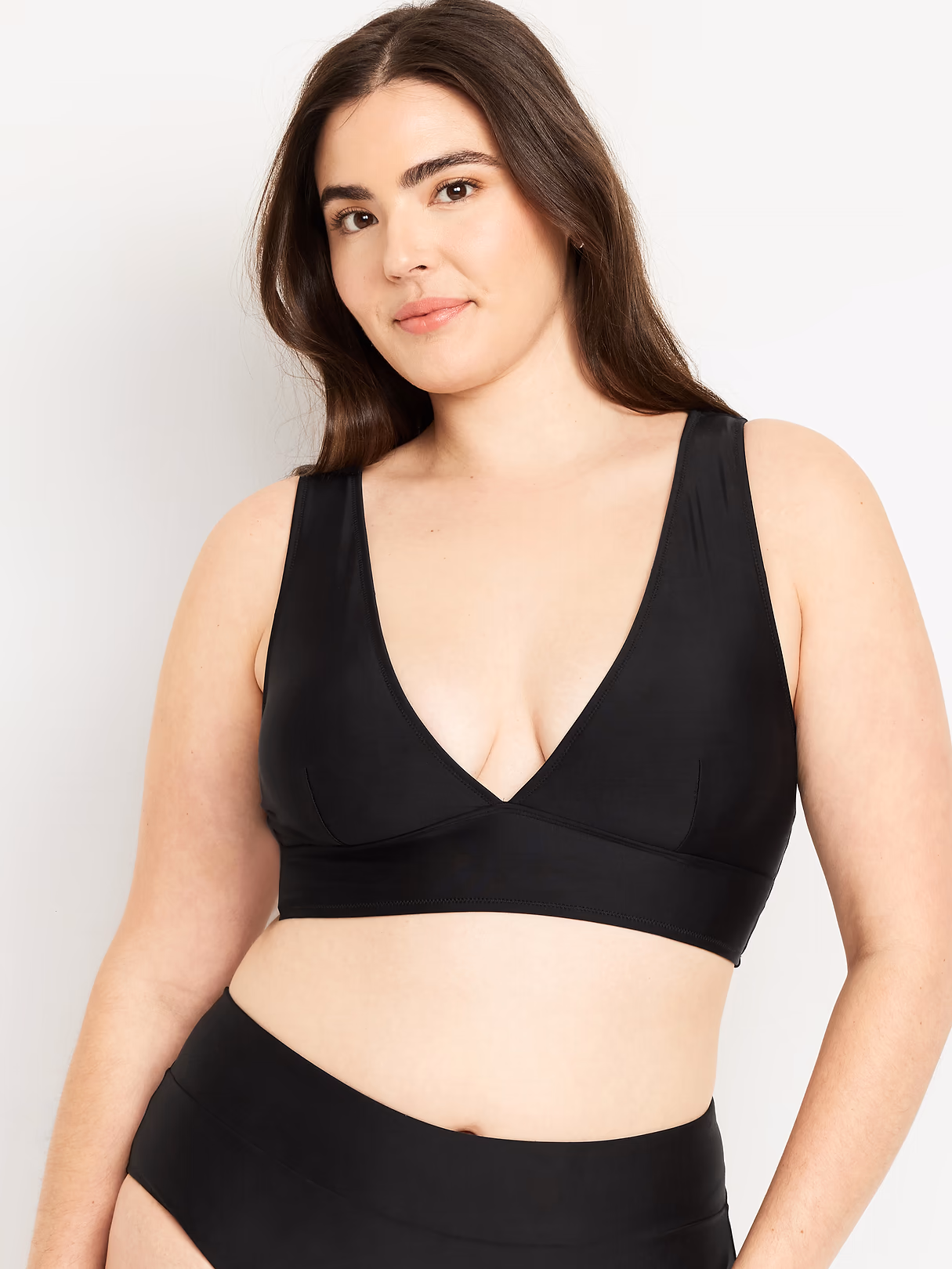 V-Neck Longline Bikini Swim Top - Light Black Heather