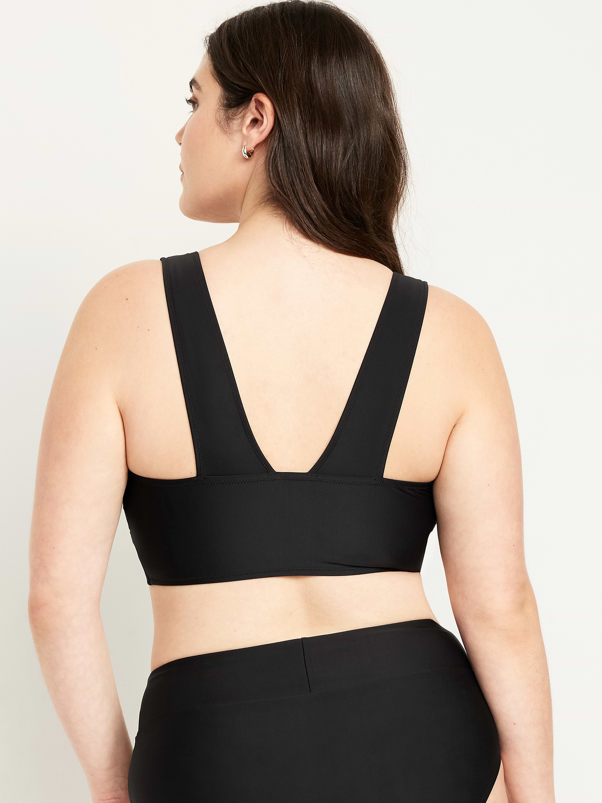 V-Neck Longline Bikini Swim Top - Light Black Heather