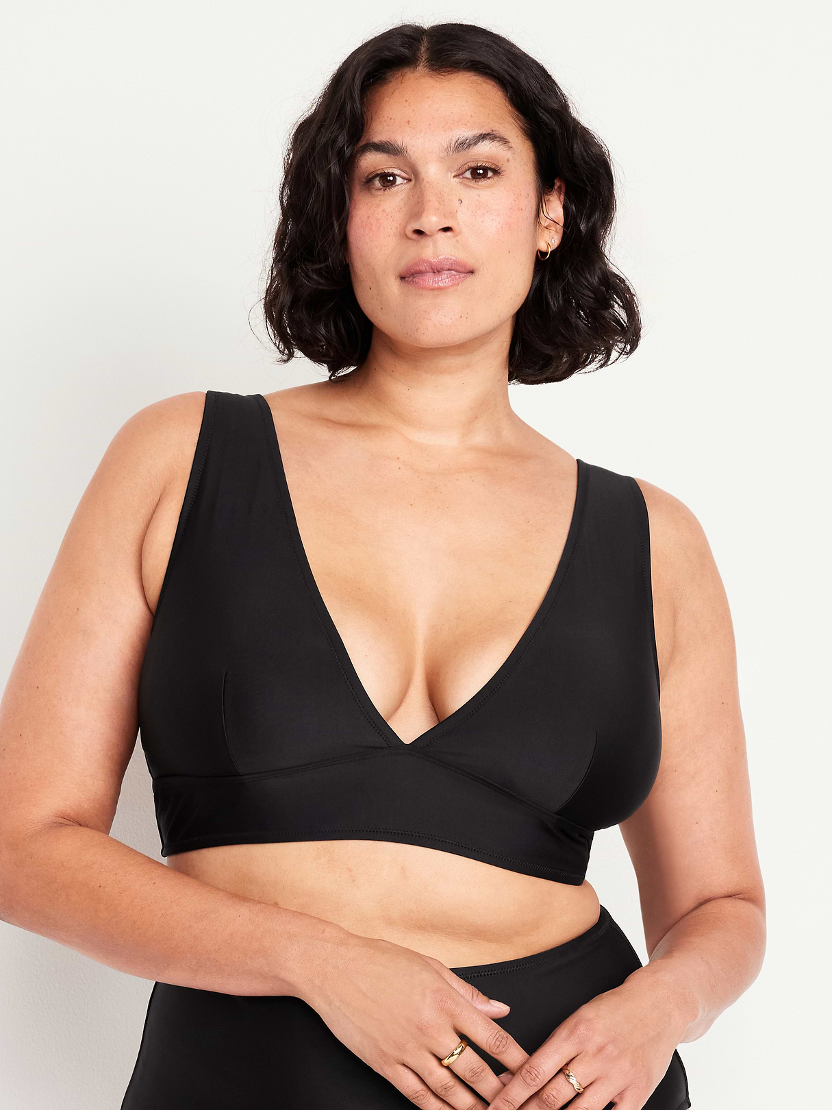 V-Neck Longline Bikini Swim Top - Light Black Heather
