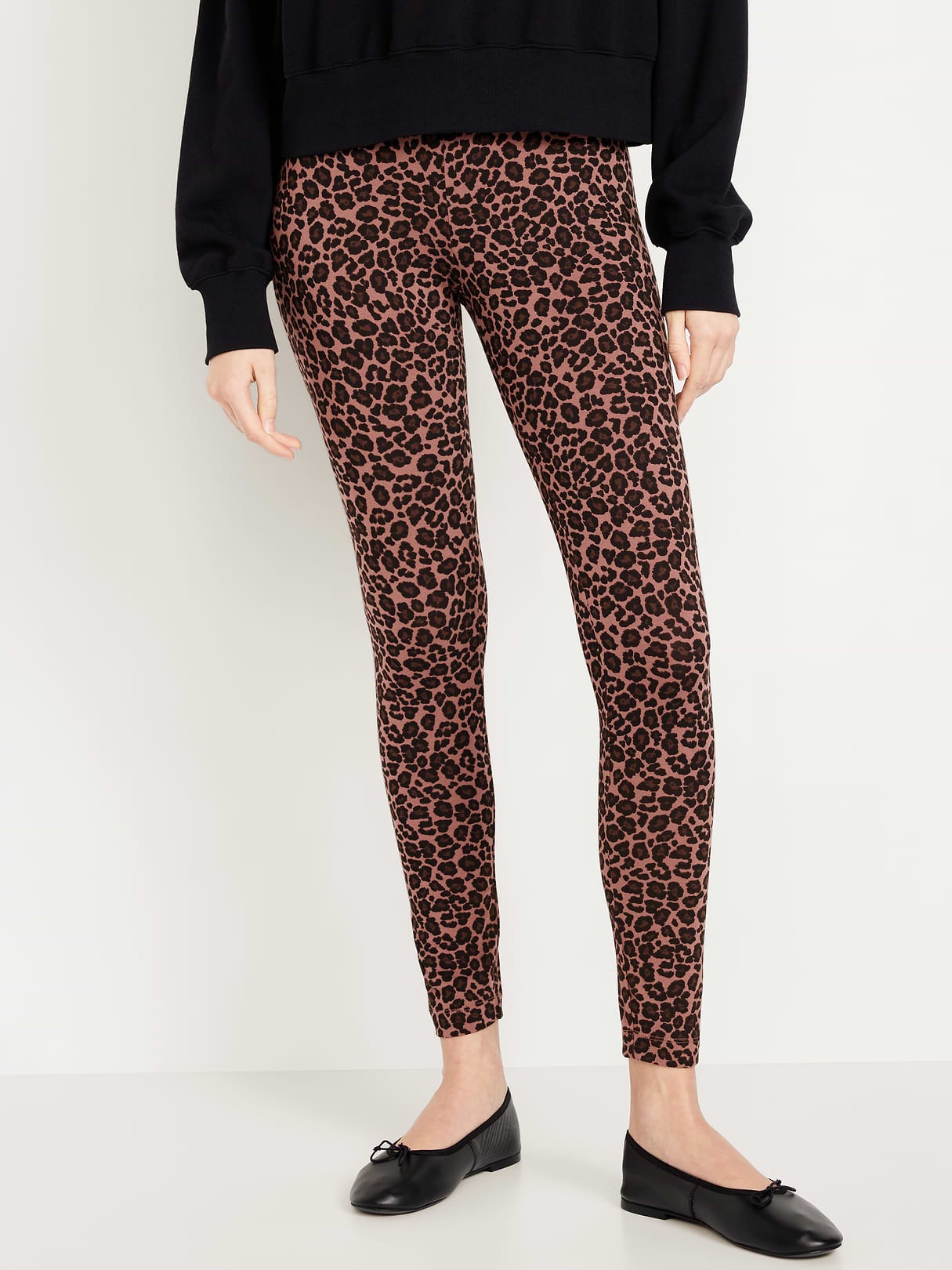 High-Waisted Jersey Fashion Layering Leggings - Cheetah