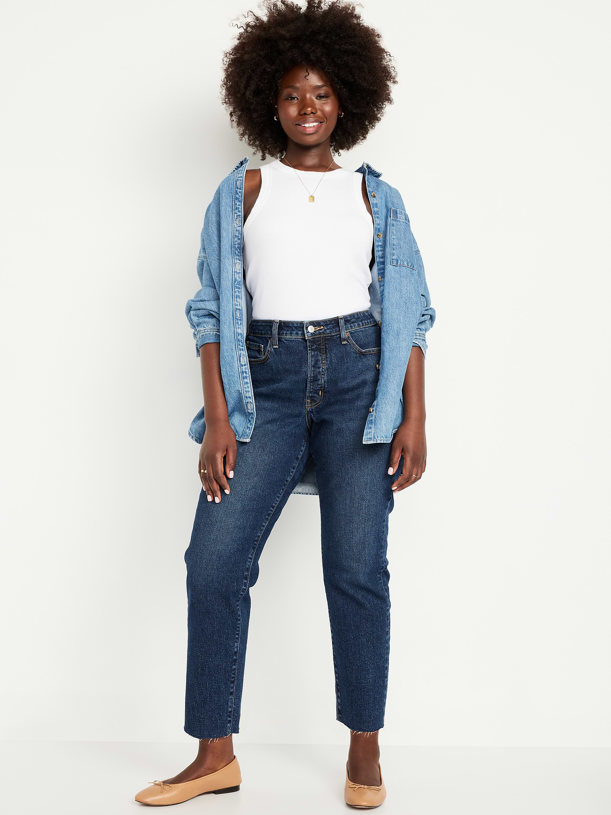 Curvy High-Waisted OG Straight Ankle Jeans - Dark Wash Cutoff