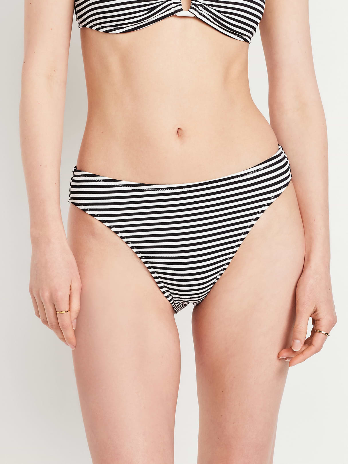 Mid-Rise Bikini Swim Bottoms - Black White Stripe